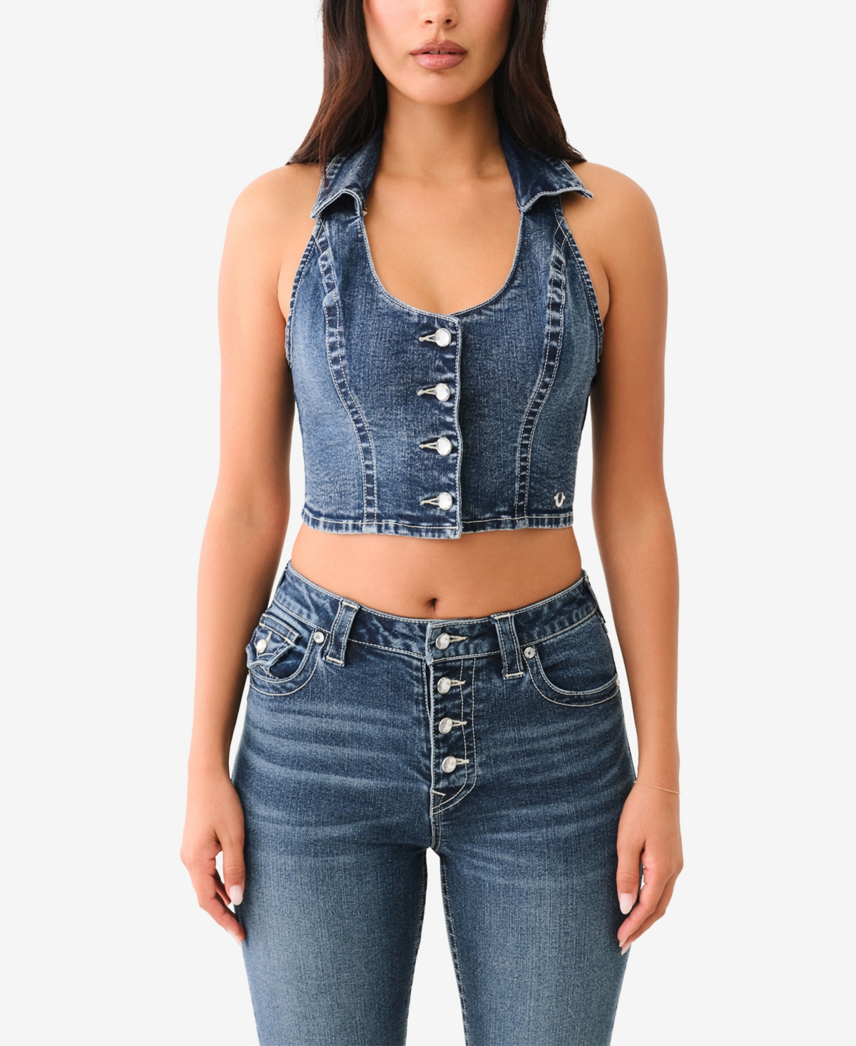 Shop True Religion Women's Crystal Halter Neckline Vest In Contera