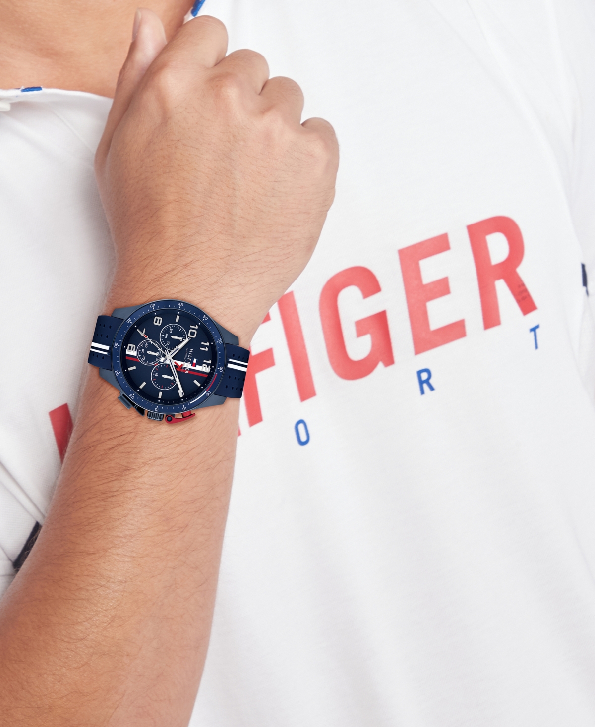 Tommy Hilfiger Men's Chronograph Blue Silicone Strap Watch, 46mm In Navy
