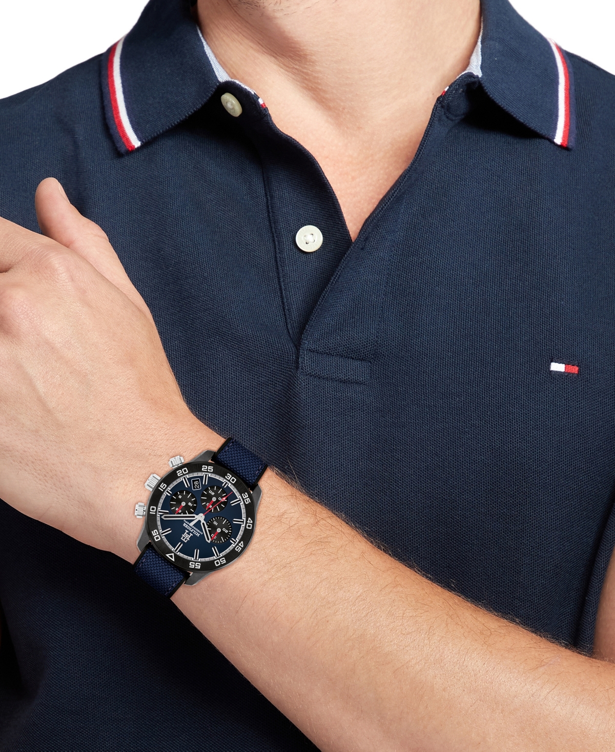 Tommy Hilfiger Men's Chronograph Blue Cordura & Black Silicone Strap Watch, 42mm In Navy
