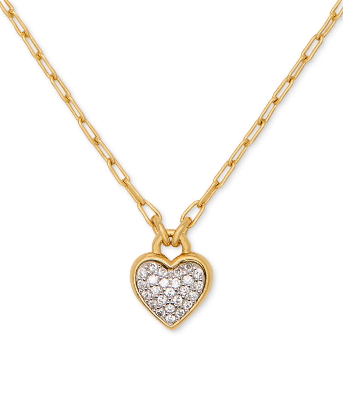 Shop Kate Spade Cubic Zirconia Heart Pave Pendant Necklace, 16" + 3" Extender In Clear,two Tone