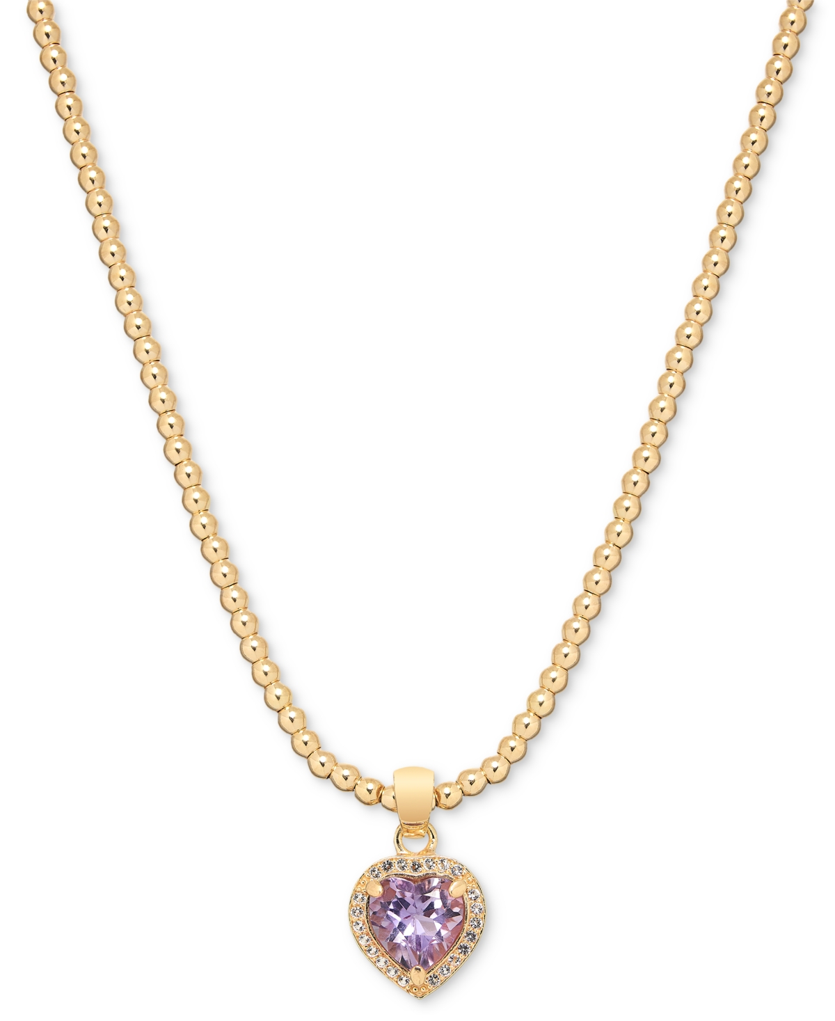 MACY'S AMETHYST (1 CT. T.W.) & WHITE TOPAZ (1/4 CT. T.W.) HEART BEAD LINK 18" PENDANT NECKLACE IN 14K GOLD- 