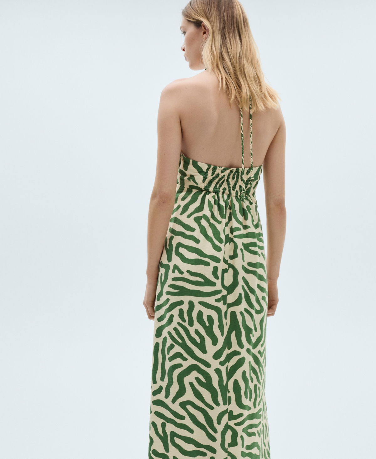 Mango Frill Print Cotton Midi Dress In Green