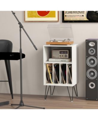 Record Player Stand with Charging Station for Living Room Bedroom