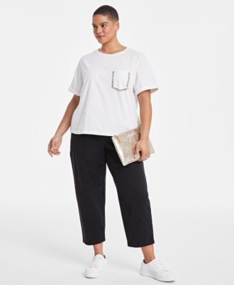 Trendy Plus Size Rhinestone-Trim Pocket T-Shirt, Exclusively at Macy's