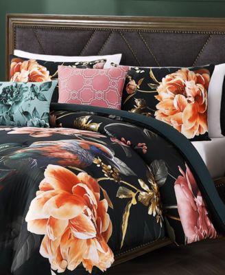 Botanical Birds Bedding 220 Thread Count 100% Cotton Sateen 5 Piece Queen Size Reversible Comforter Set