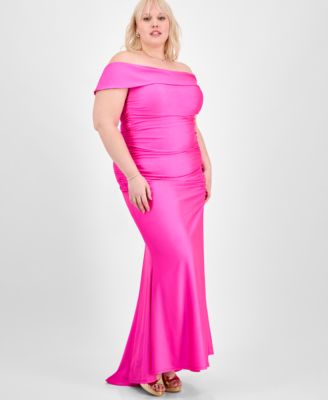 Trendy Plus Size Off-The Shoulder Ruched Gown, Created for Macy's