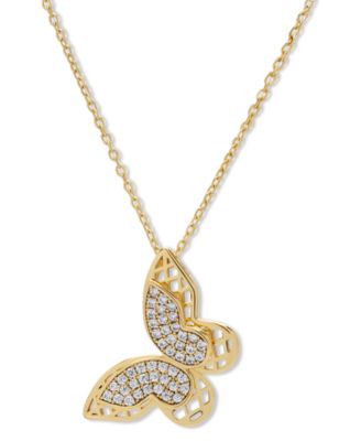 Macy's - Lab Grown White Sapphire Butterfly 18" Pendant Necklace (3/8 ct. t.w.) in 14k Gold-Plated Sterling Silver