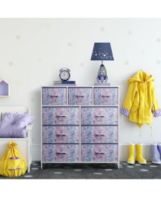 9 Drawers Dresser - Furniture Storage for Bedroom, Closet, Office Organization - Steel Frame, Wood Top, Fabric Bins