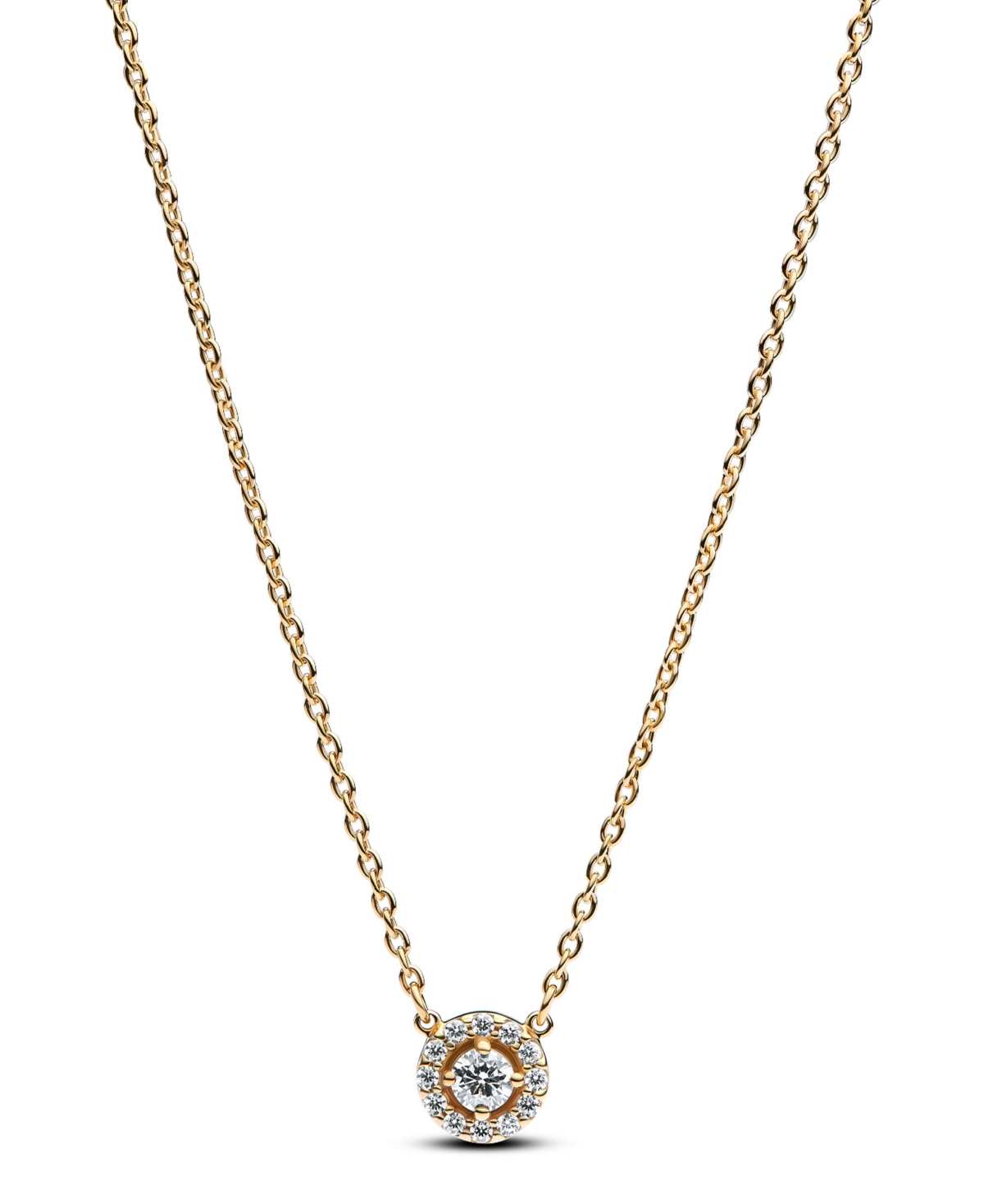 Pandora Gold-plated Round Pave Halo Pendant Necklace In Gold