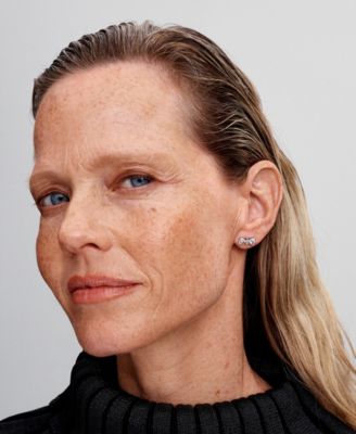 Sterling Silver Sparkling Bow Stud Earrings