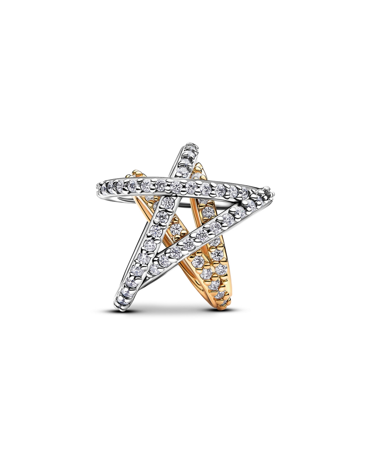 Pandora Two-tone Sparkling Crossover Star Charm In Two-tone
