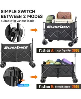 Collapsible Foldable Extended Height Wagon with 500lbs Weight Capacity,Folding Utility Garden Cart with Big All-Terrain Beach Wheels,for Camping, Garden,Sports,Beach,Shopping,Black