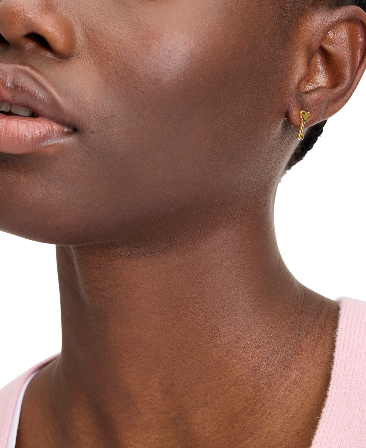 Shop Kate Spade Gold-tone Polished Heart Key Stud Earrings