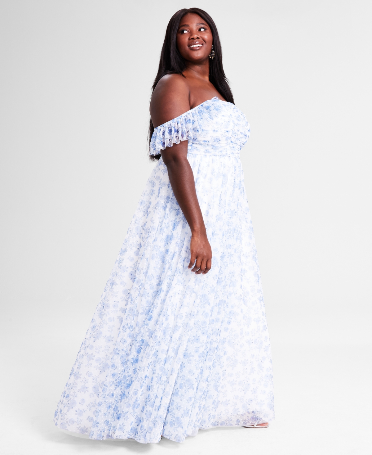 CITY STUDIOS TRENDY PLUS SIZE OFF-THE-SHOULDER BALL GOWN, CREATED FOR MACY'S 