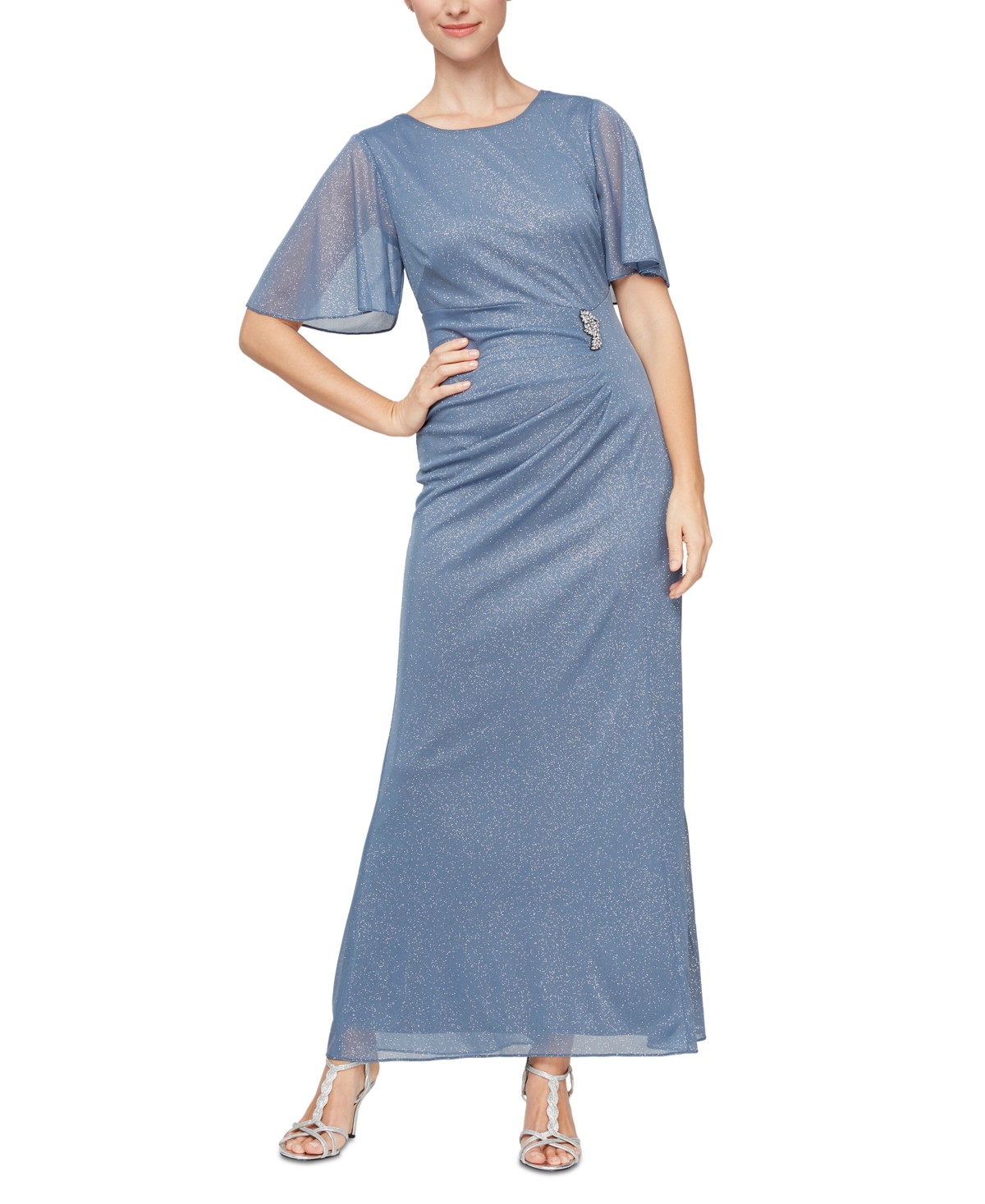 Sl Fashions Women's Glitter Mesh Embellished Gown In Blue