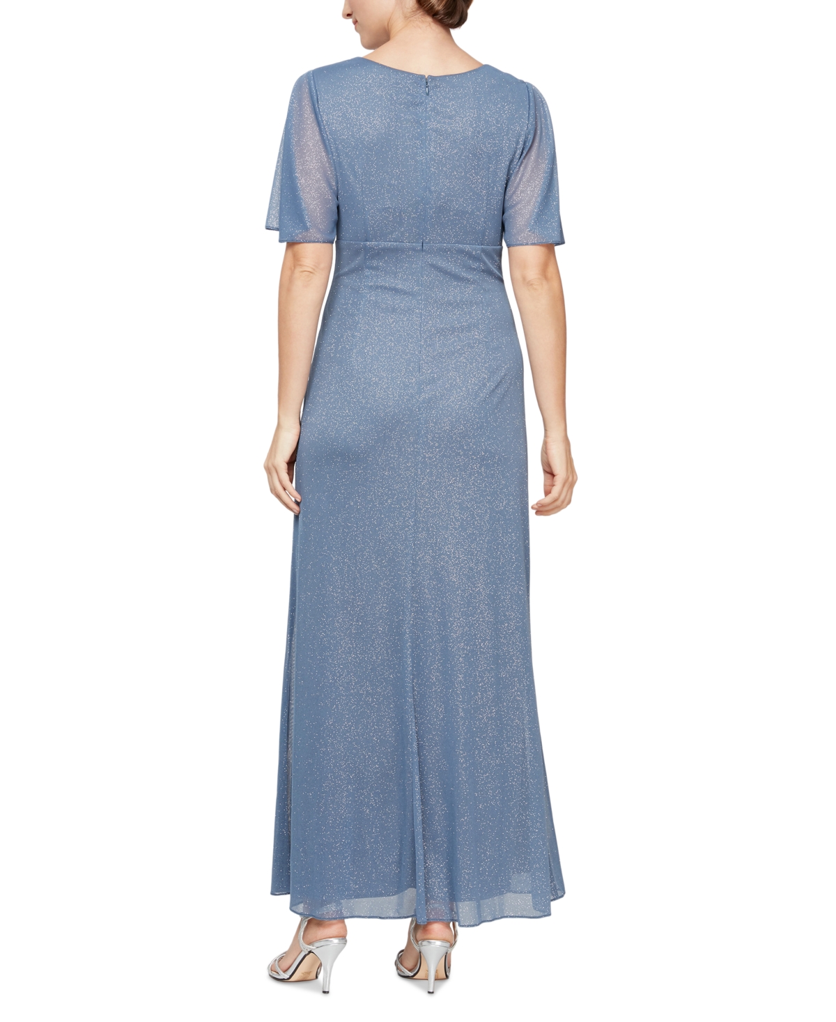 Sl Fashions Women's Glitter Mesh Embellished Gown In Blue