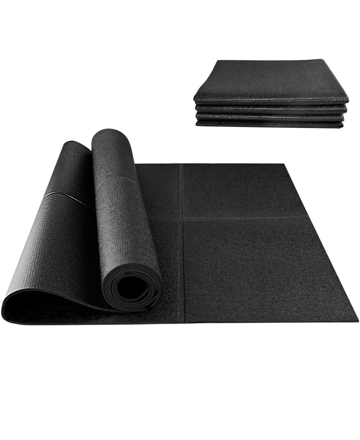 Foldable Rubber Treadmill Mat, Non-Slip Walking Pad Mats, High Resilience Floor Protector for Home Fitness, Bike Gym Mat, 68" * 25.6" - Black