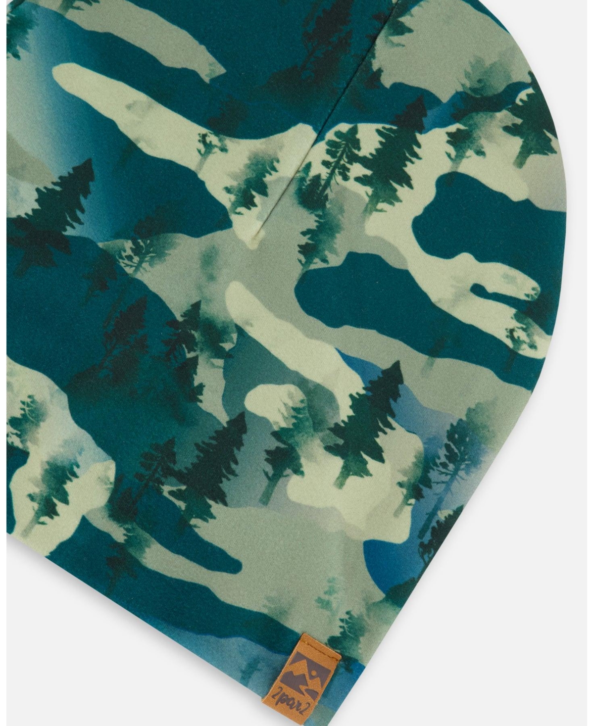 Deux par Boy Printed Beanie Hat Forest Green With Black Pines - Toddler|Child