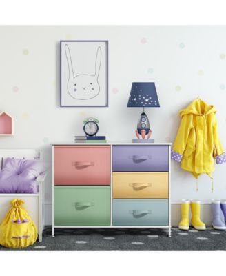 Dresser with 5 Drawers - Storage Chest Organizer with Steel Frame, Wood Top, Handles, Fabric Bins