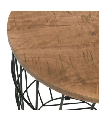Global Archive Nested Storage Solid Wood and Metal Basket End Tables (Set of 2
