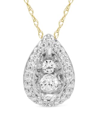 Macy's - Diamond Teardrop Pendant Necklace (1/4 ct. t.w.) in 10k Yellow Gold & Rhodium-Plated