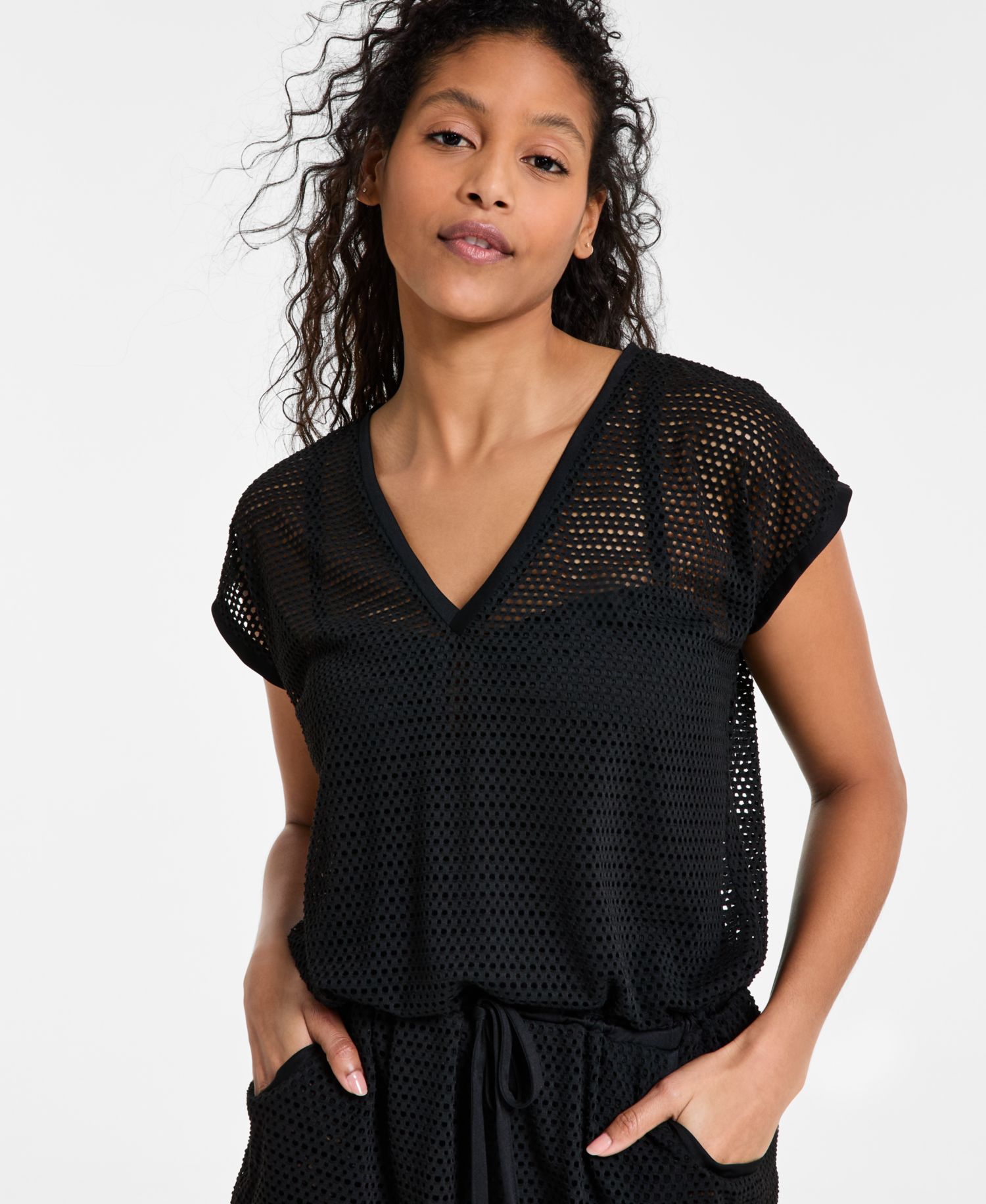Women's Mesh Drawstring Tunic Swim Cover-Up
