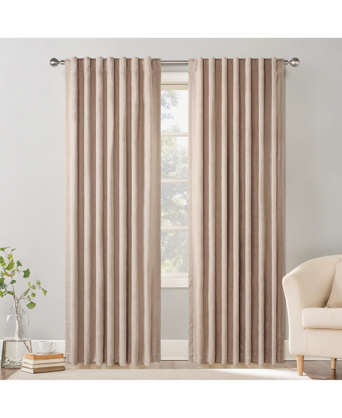 Chenille Blackout Back Tab Curtains Pair, 52"X84" - Coffee