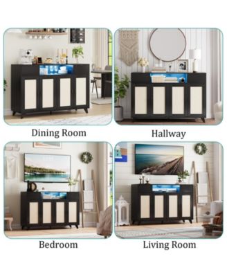 Sideboard Buffet Cabinet, 4 Rattan Doors 2 Drawers Accent Storage Cabinet