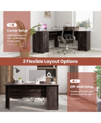 L-Shaped Office Desk with Storage Drawers and Keyboard Tray