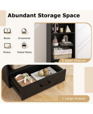 48 Inch Tall 4 Tiers Wood Bookcase with Drawer