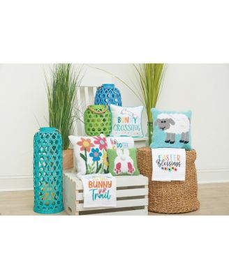 Easter "Bunny Crossing" Embroidered Small/Petite Spring Themed Accent Pillow, 10" x 10"