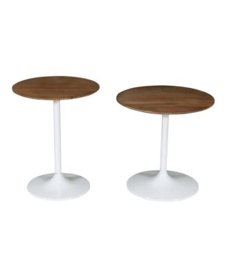 Remy Solid Wood and Iron Modern Pedestal Accent Tables (Set of 2)