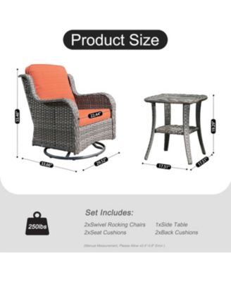 Outdoor Swivel Rocker Chairs Set, 3 Piece Patio Bistro Set with 360 Degrees Rocking Chair and Side Table