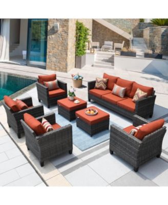 Patio Furniture Set 7 Piece High Back Sofa Outdoor Conversation Sets All Weather Wicker Rattan Sectional Sofa Set Couch and Chairs Garden Backyard Porch