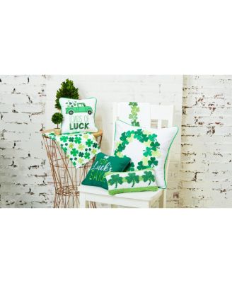 St. Patrick's Day Clover Trio 3 Leaf Clovers Hooked Small/Petite Accent Pillow, 6" x 12"