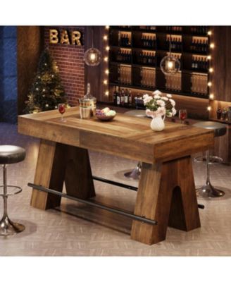 63-Inch Bar Table – 1 Pc, Wood & Metal, Footrest, Rectangular High Top Counter Height Dining Table