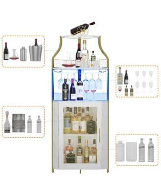 Corner Bar Cabinet with LED Lights, Industrial Liquor Cabinet with Adjustable Shelf