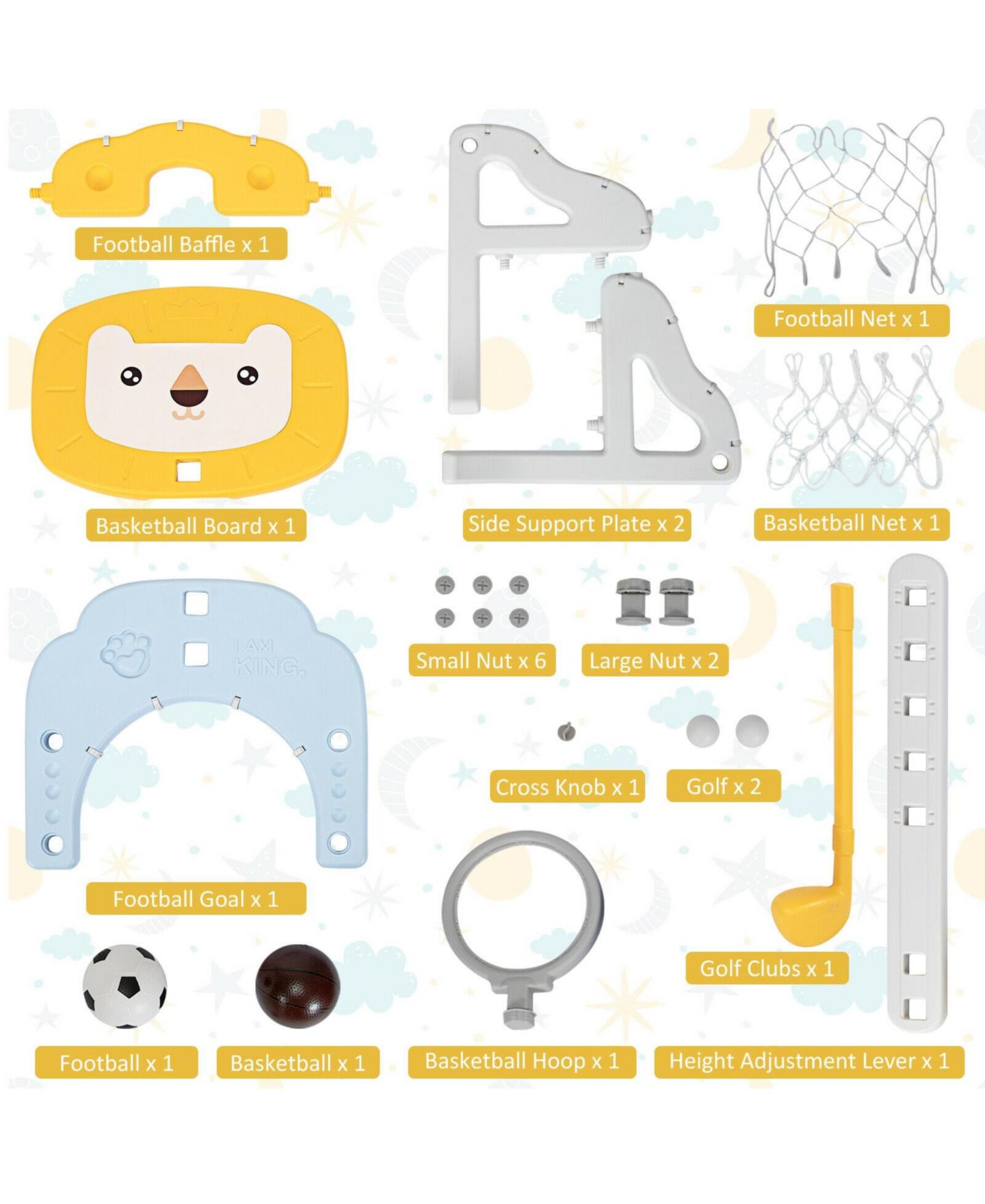 Детские игрушки KUYOTQ 3-in-1 Adjustable Basketball Hoop Sports Set, Ages 2-7 — фото 6