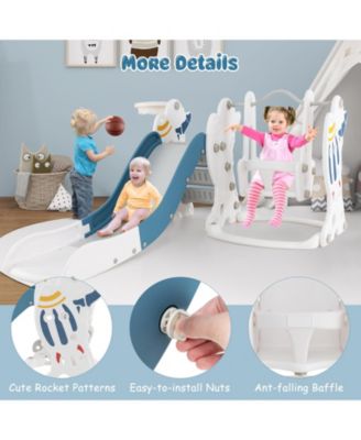 4-in-1 Kids Slide and Swing Set with Basketball Hoop