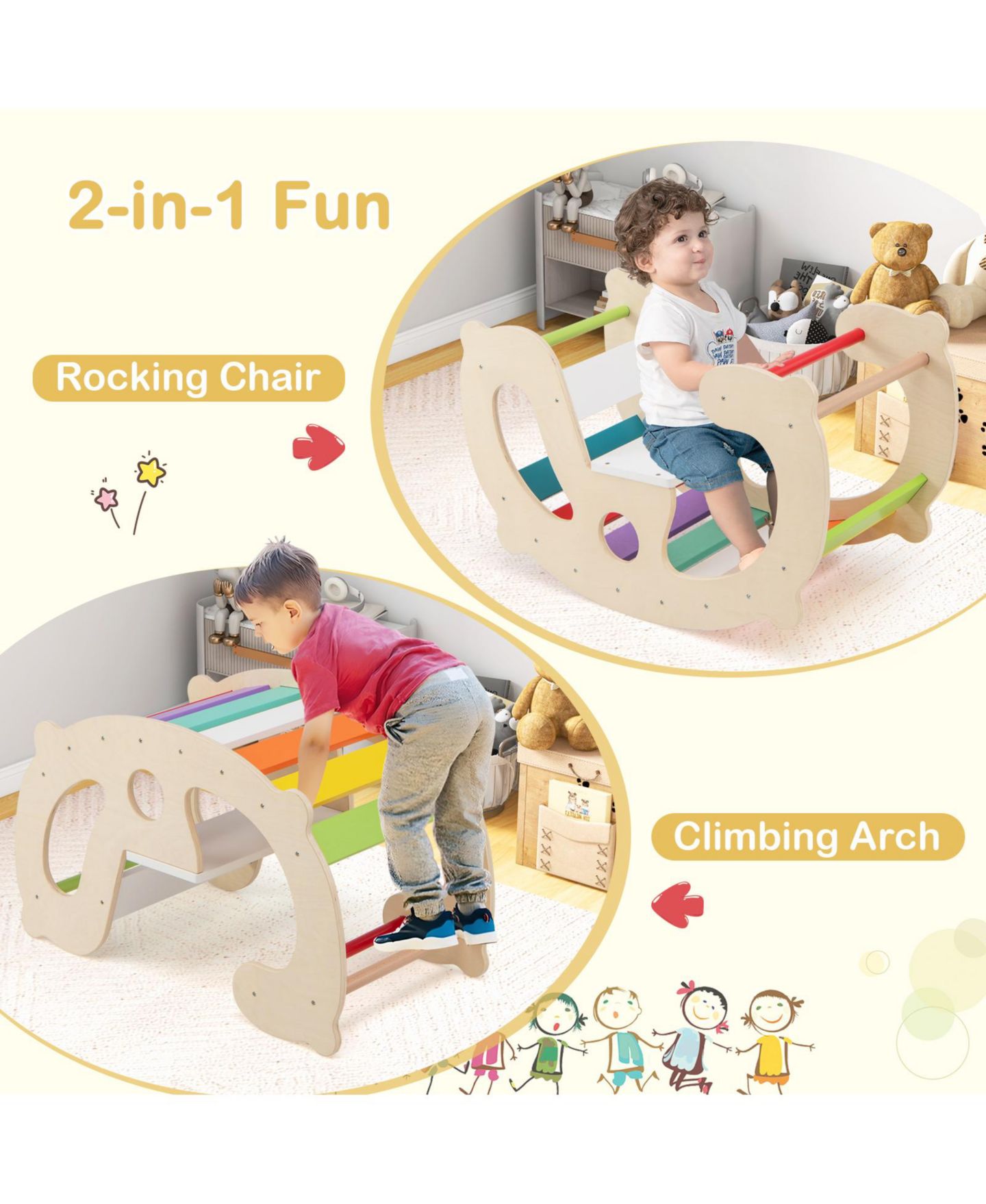 Детская игрушка KUYOTQ Mecale 2-in-1 Montessori Rocking Horse, Ages 1+ — фото 7