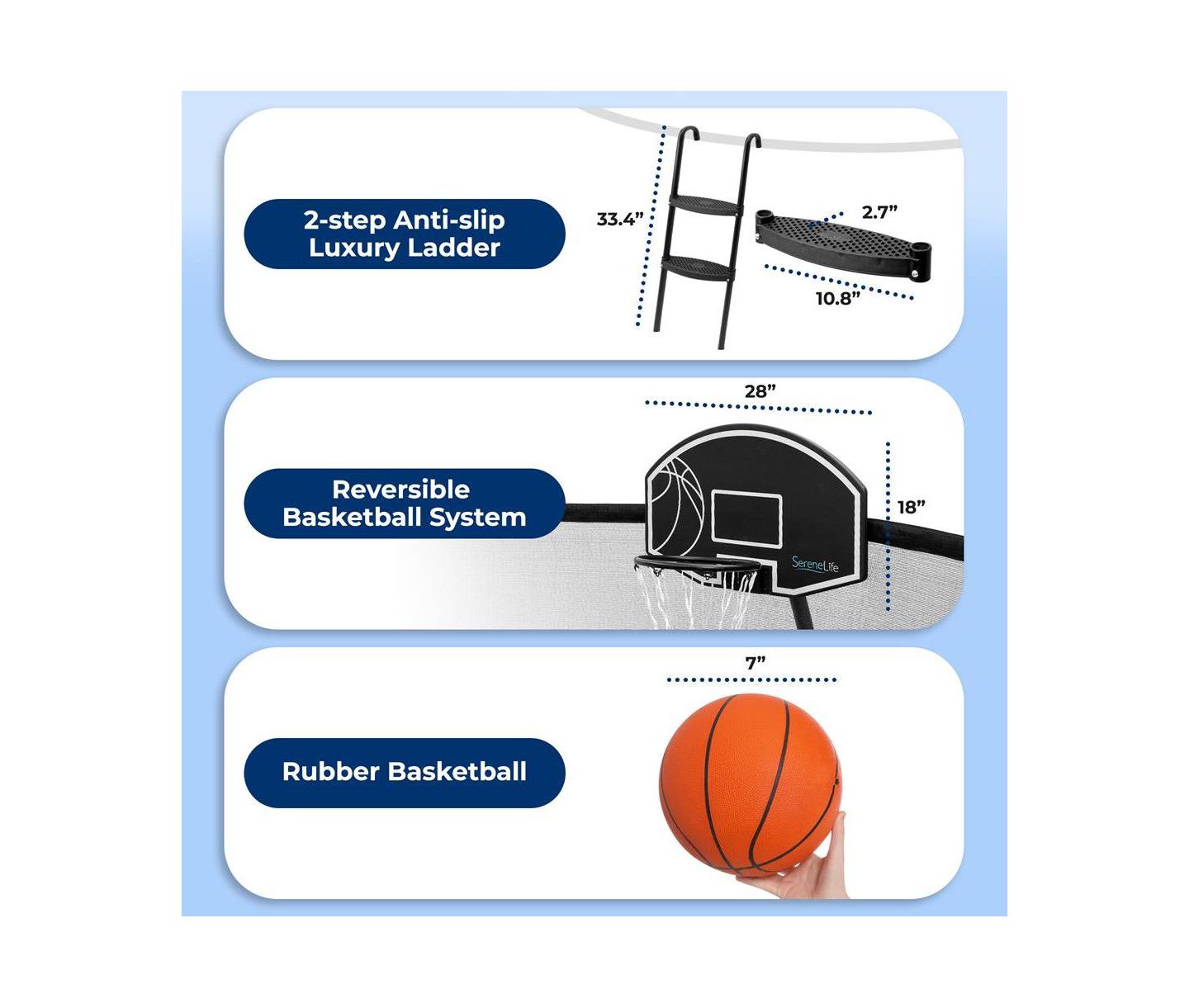 Детская игрушка SereneLife 10ft Pumpkin Trampoline with Inner Enclosure, Ladder, and Basketball Hoop for Kids — фото 6
