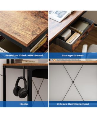 L Shaped Desk with Drawers and Led Lights, 55 Inch Computer Desk with Shelves & Monitor Stand, L Shaped Computer Desk with USB Charging Port and Power Outlets, Home Office Desk Corner Desk