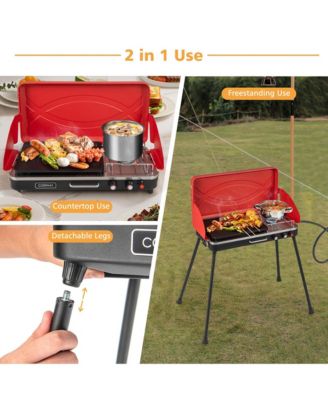 2-in-1 Propane Grill 2 Burner Camping Gas Stove Portable with Removable Leg