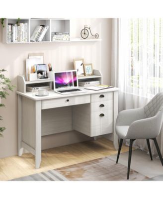 Vintage Computer Desk with Storage Shelves and 4 Drawer