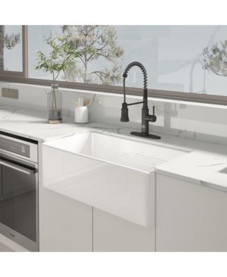 33inch L x 18inch W Single Bowl Fireclay Farmhouse Kitchen Sink with Sink Grid