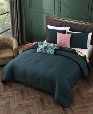 Botanical Birds Bedding 220 Thread Count 100% Cotton Sateen 5 Piece King Size Reversible Comforter Set