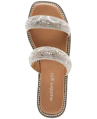 Madden Girl きらきらラインストーン スライド サンダル 全2色 Madden Girl Partly Rhinestone Two-Band Slide Sandals - Macy's