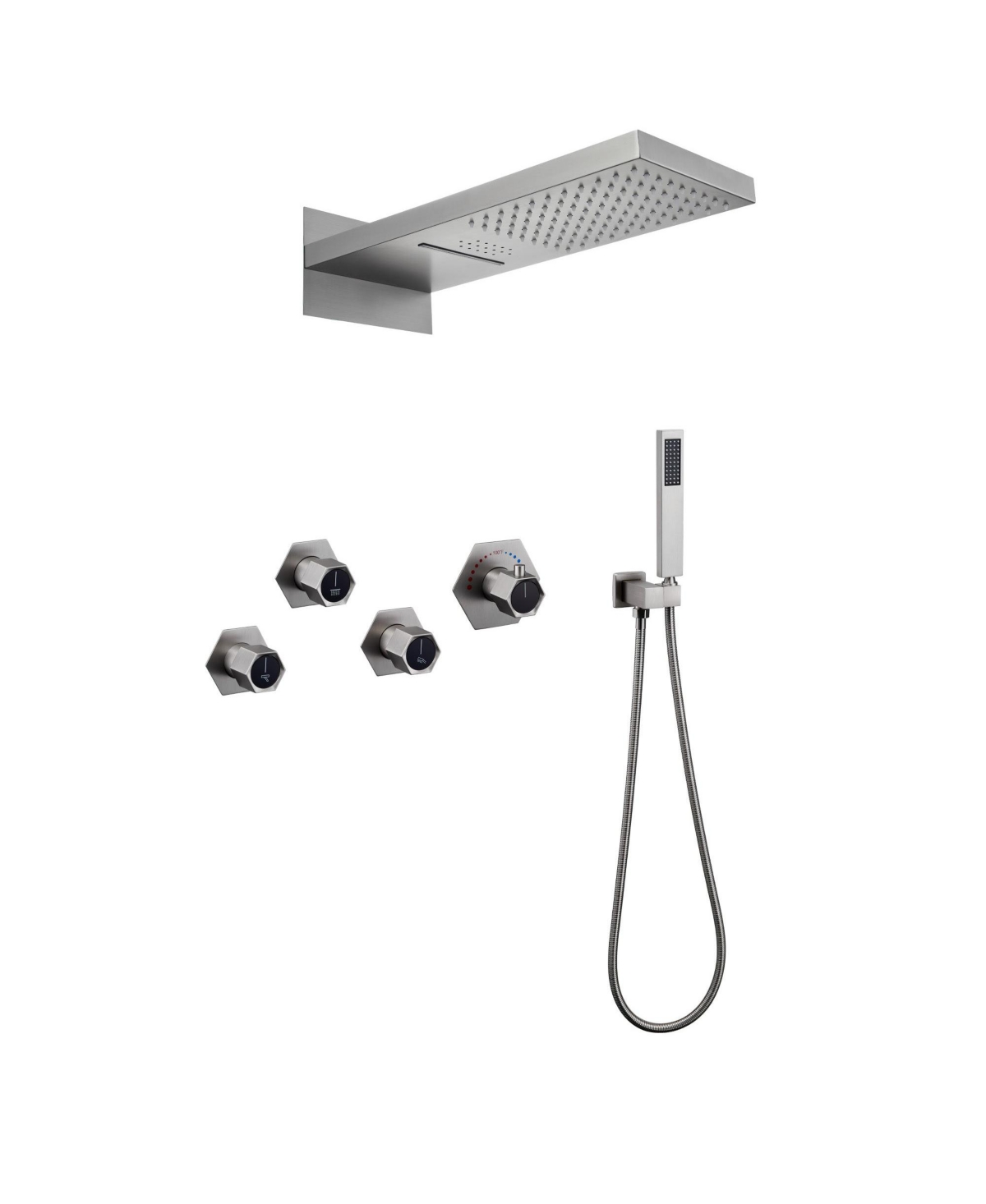 Led Luxury Shower System with Handheld Shower Head Thermostatic Shower Faucet Set Rain Shower Head, Brushed Gold - Brushed gold
