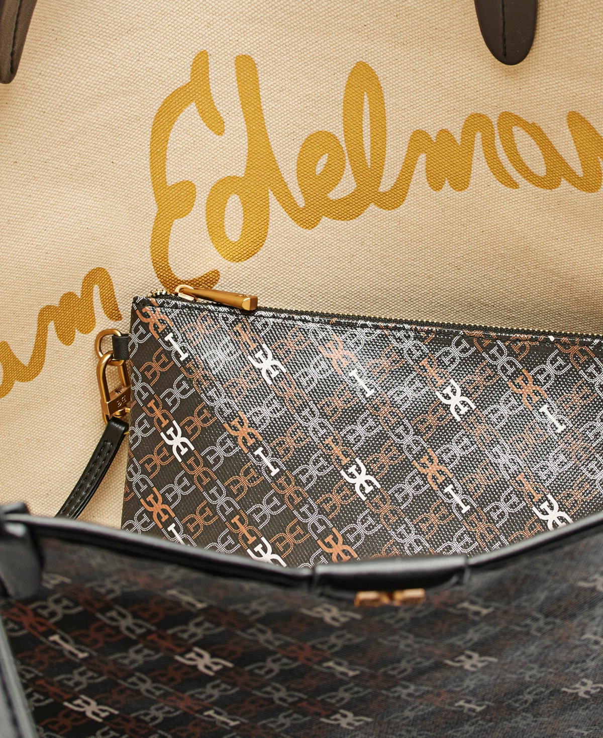 SAM EDELMAN HARPER LARGE MONOGRAM BLACK SHOPPER 