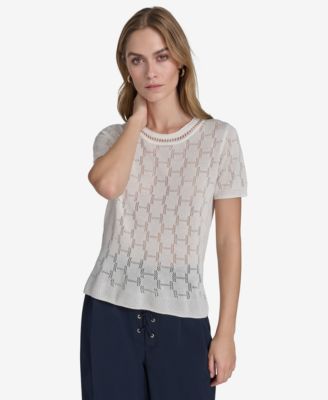 Halston - Women's Textured-Knit Short-Sleeve Top